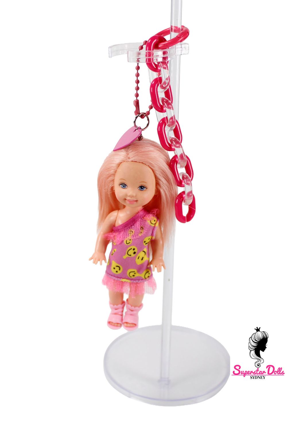 90's Era: OOAK 4" Kelly Custom Barbie Doll Keychain/Bag Charm