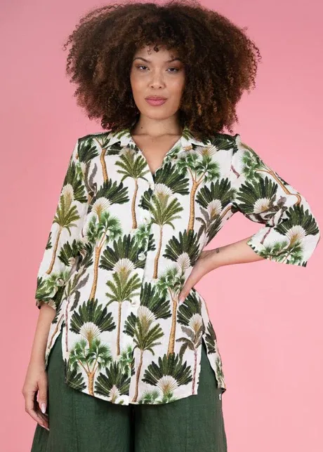 DONNA DONNA Palm Print Shirt