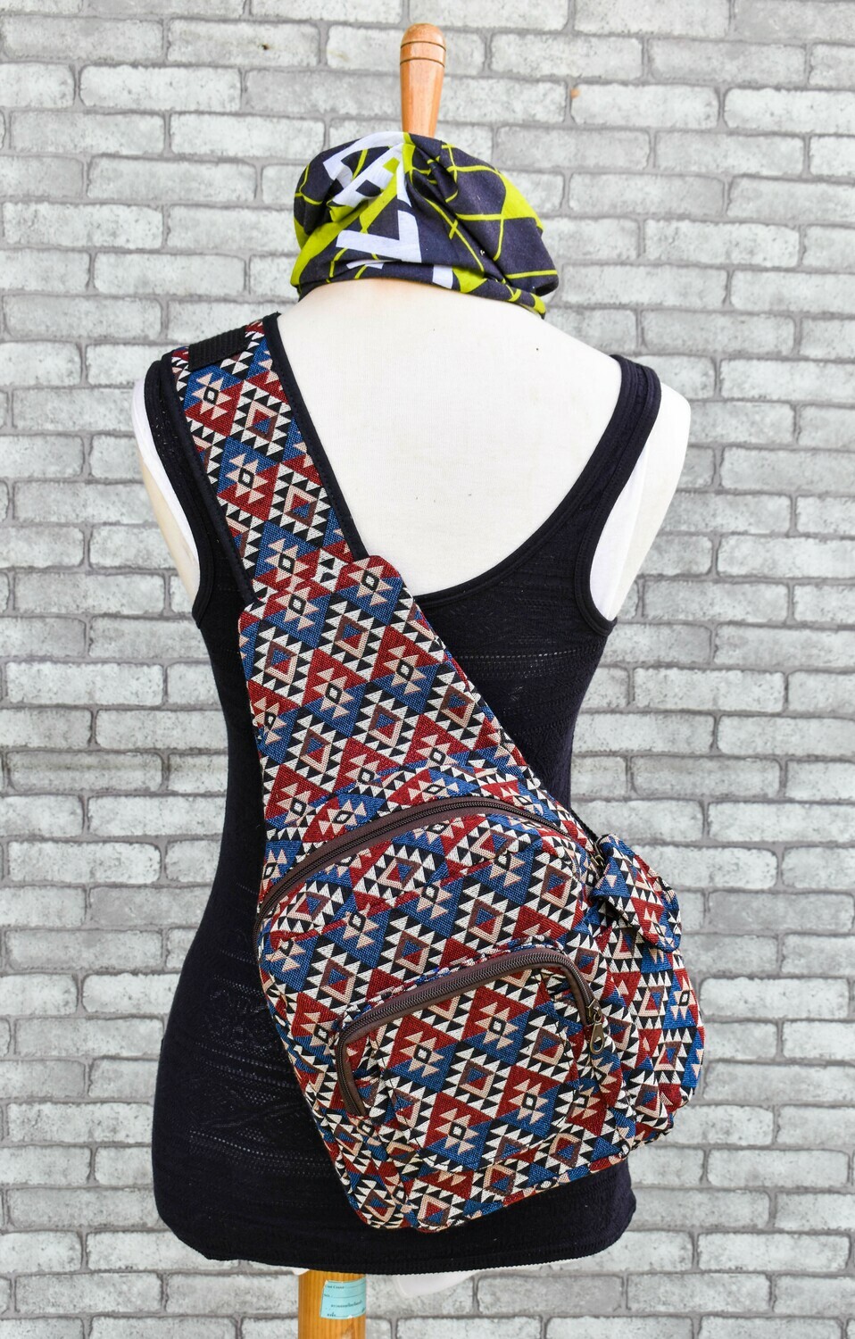Sling Backpack, Geometric Backpack, Tribal Bag, Small Backpack, Workout Backpack, Festival Accessories, Hippie Shoulder Bag, Bohemian Bag