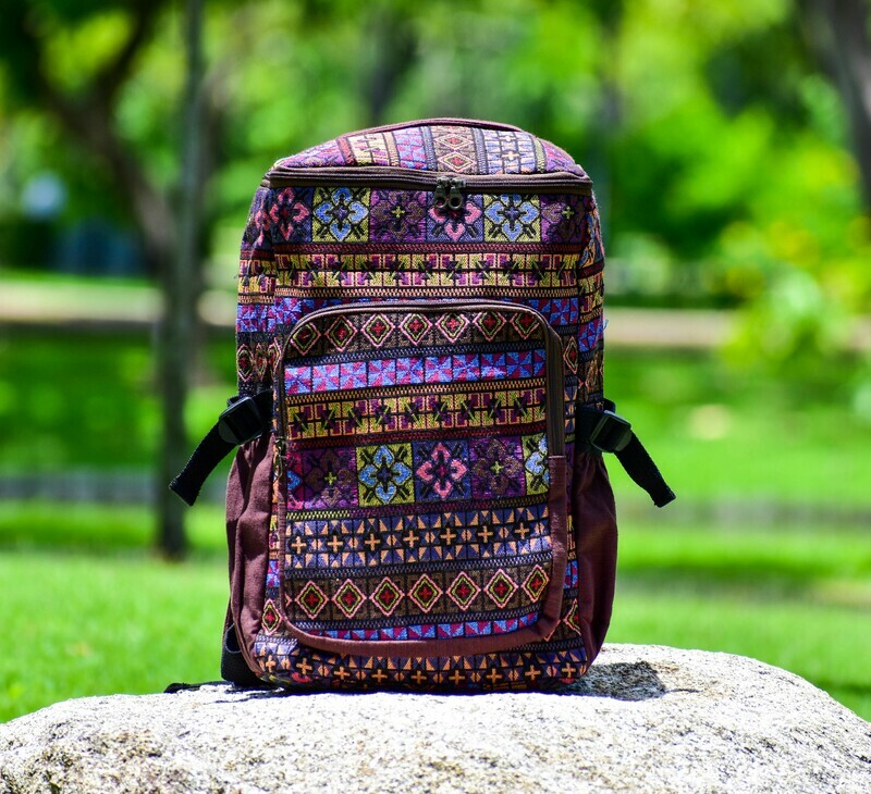 Backpack Large Bucket Style Aztec pattern, Purple Hue