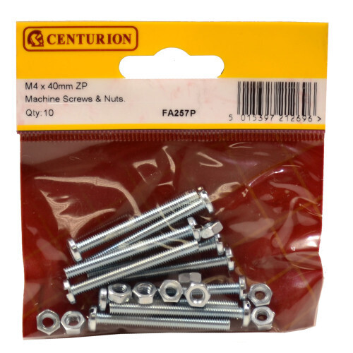 Slotted Pan Head Machine Screws and Nuts, M4 x 40mm, Zinc Plated