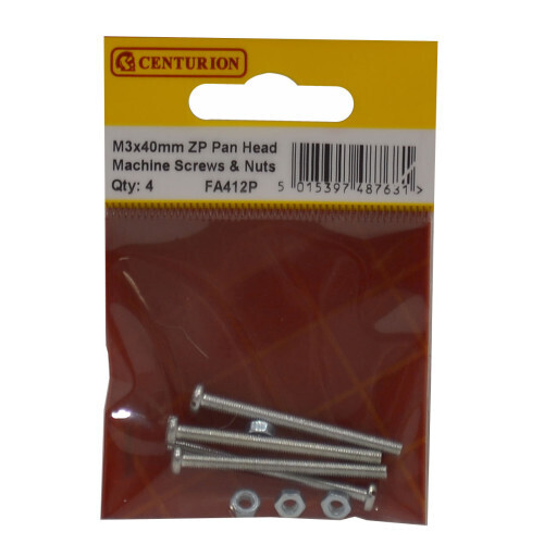 Slotted Pan Head Machine Screws and Nuts, M3 x 40mm, Zinc Plated
