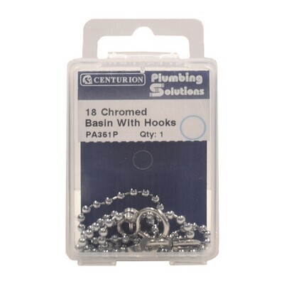 Chrome Plated Sink / Basin Ball Chain & Hook, 450mm