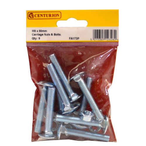 M8 x 50mm ZP Small Carriage Bolts & Nuts (Pack of 9)