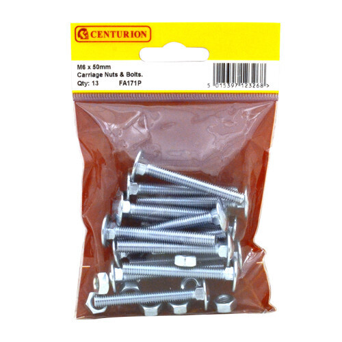 M6 x 50mm ZP Small Carriage Bolts & Nuts (Pack of 13)