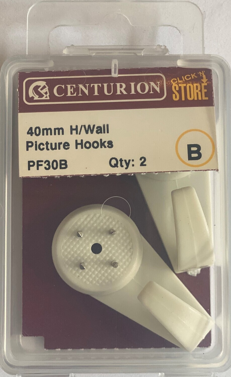 Plastic Hardwall Picture Hooks, 40mm, White