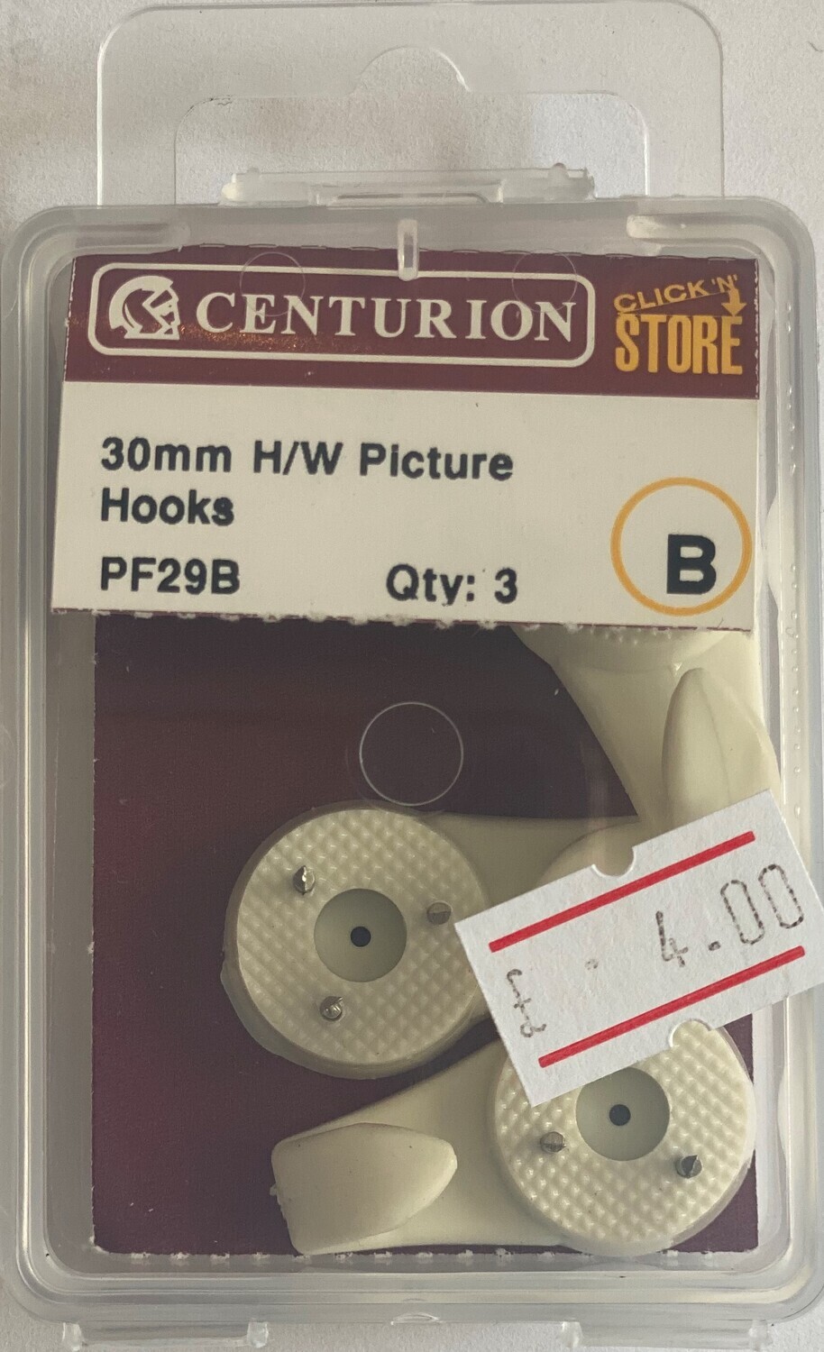 Plastic Hardwall Picture Hooks, 30mm, White