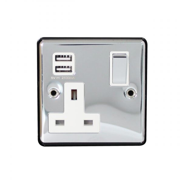 Metal screw13A 1 Gang switched socket+ 3.1A USB