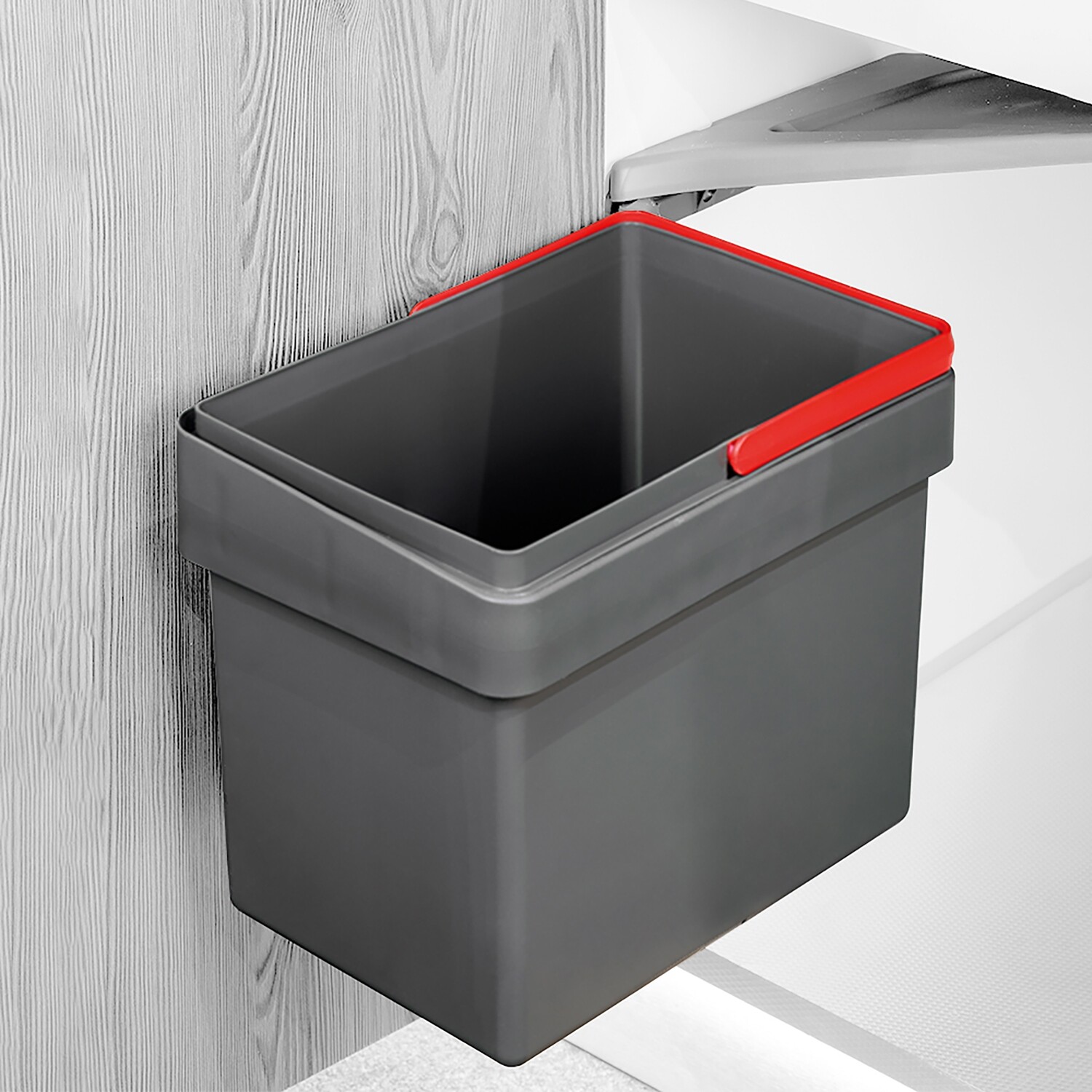 Emuca Recycle-Mülleimer, 15 Liter, Befestigung an Türe, automatische öffnung des Deckels, Kunststoff, Grau anthrazit