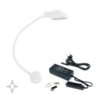 Emuca LED-Wandleuchte, quadr., flex. Arm, Touch-Sensor, 2USB, naTürl. weißes Licht, Kunststoff, Weiß + Konstant-Spann.wandler 30W
