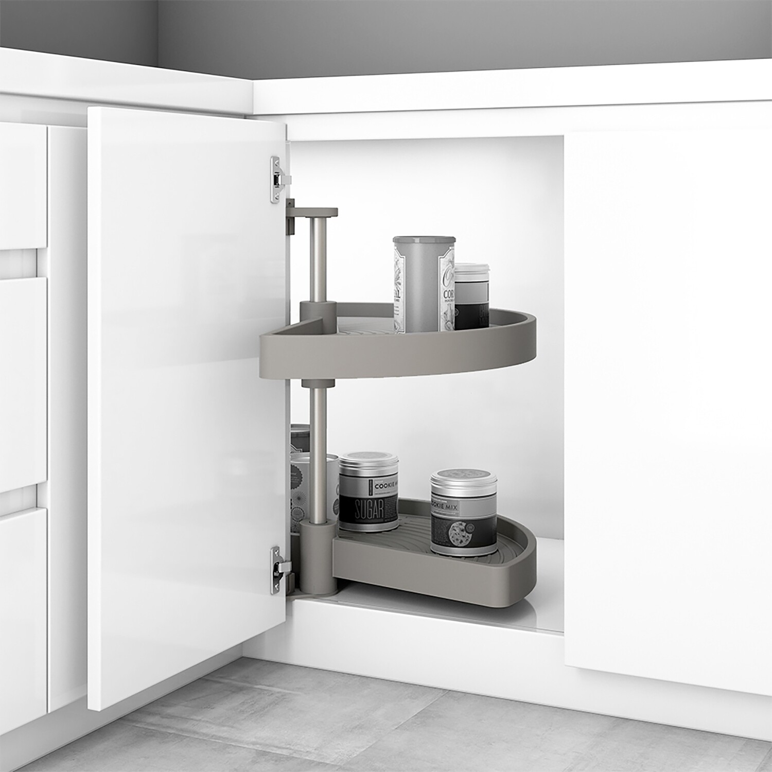 Emuca Satz drehbare Ablagen für Küchenschränke, 180º, für Modul 800 mm, Kunststoff, Grau