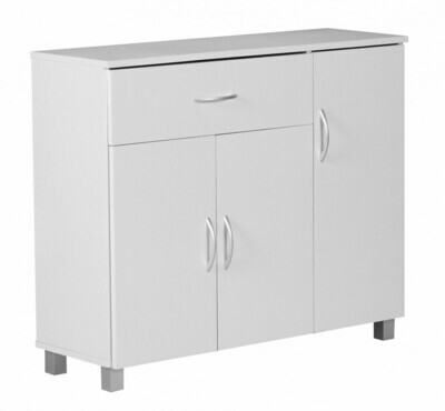Design Sideboard JARRY 90 x 75 x 30 cm Weiß | Schränkchen mit 1 Schublade 3 Türen | Moderne Schlafzimmer Kommode | Anrichte Esszimmer | Schmaler Schuhschrank mit Schublade