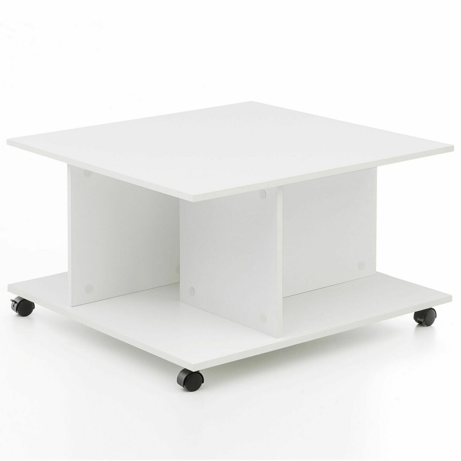 Design Couchtisch WL5.742 Weiß 74 x 74 x 43,5 cm Drehbar mit Rollen | Wohnzimmertisch Coffee Table Klein | Sofatisch Loungetisch Holz | Kaffeetisch mit Stauraum