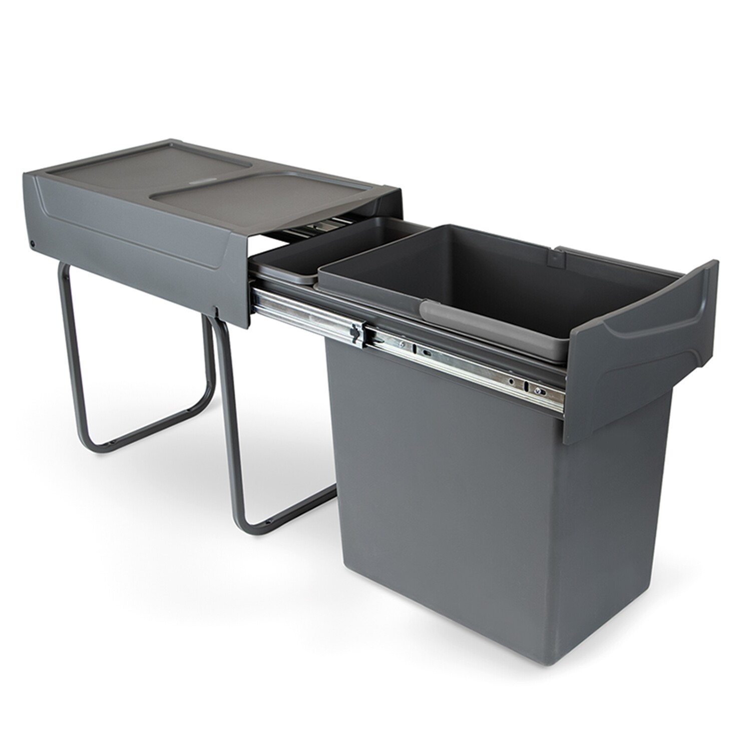 Emuca 20L Recyclingbehälter für Küche, Unterseitigbefeistigung, manuelle Extraktion, Stahl und Kunststoff, Anthrazitgrau.