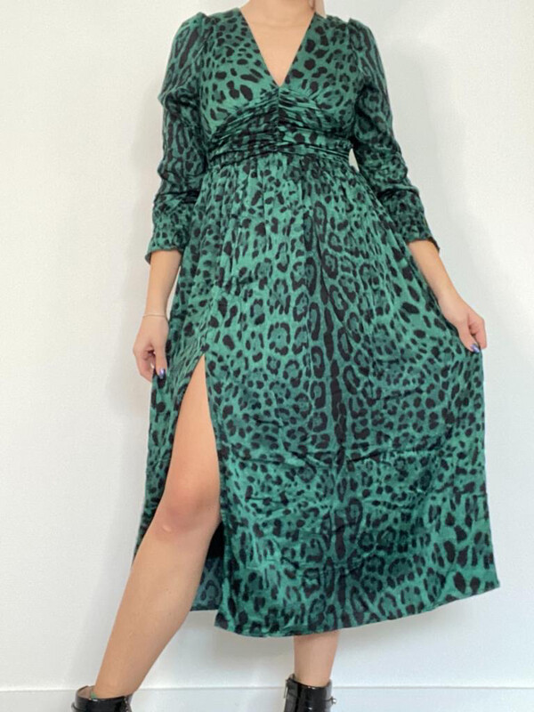 Robe verte fendue motif jag