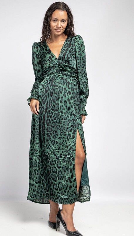 Robe verte fendue motif jag
