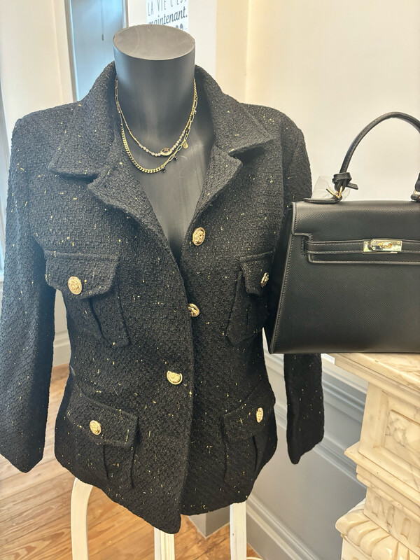 Veste tweed noire et or