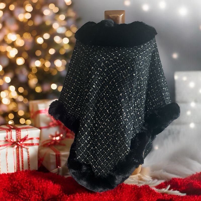 Poncho tweed fourrure doux et tendance