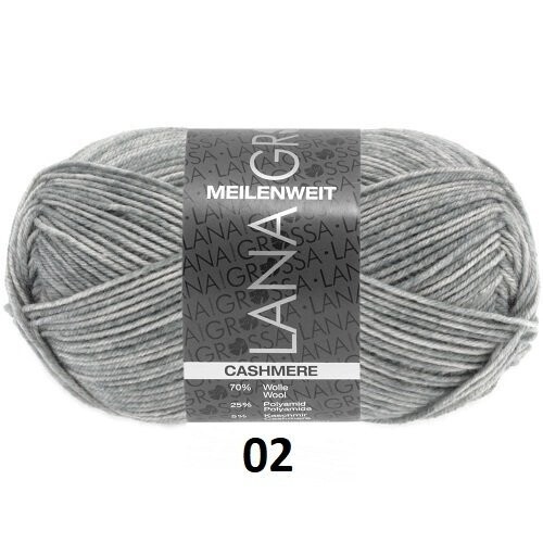 Sockenwolle Meilenweit 4-fädig/50g 
CASHMERE, Farbe & Bestand: 02-Hellgrau meliert