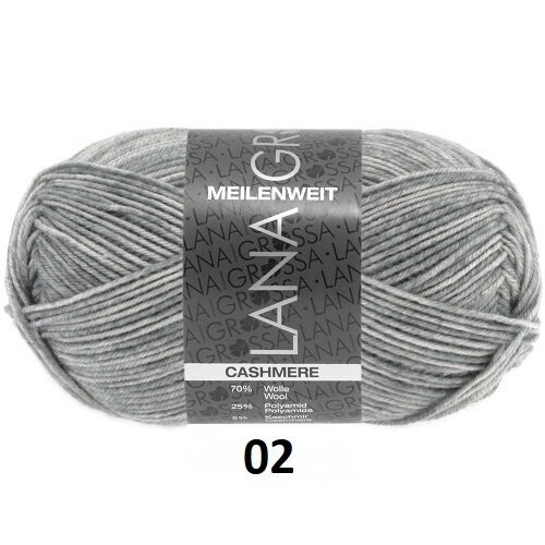 Sockenwolle Meilenweit 4-fädig/50g  CASHMERE, Farbe & Bestand: 02-Hellgrau meliert