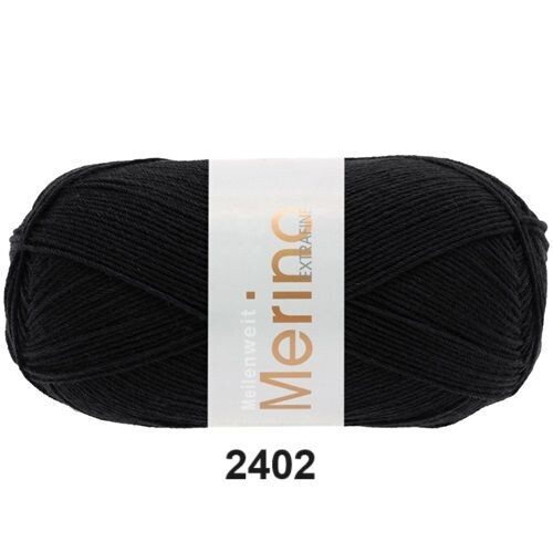 Sockenwolle Meilenweit 4-fädig/100g                        MERINO EXTRAFINE UNI, Farbe & Bestand: 2402-Schwarz