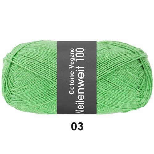 Sockenwolle Meilenweit 4-fädig/100g                 COTONE VEGANO UNI, Farbe & Bestand: 03-Grün