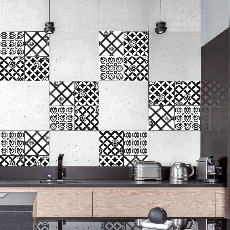 Black & White Azulejos Self Adhesive Tile Cover
