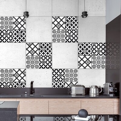 Crearreda 31222- Black & White Azulejos Self Adhesive Tile Cover