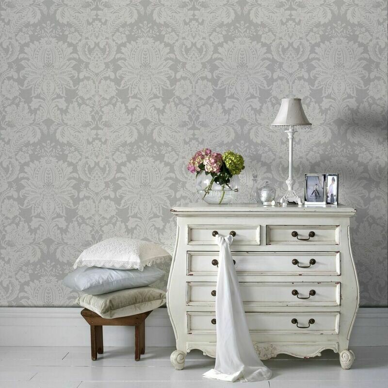 Venetian Damask Grey Wallpaper