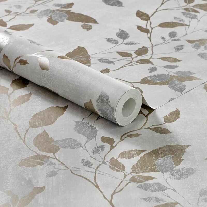 Vermeil Leaf Grey Wallpaper