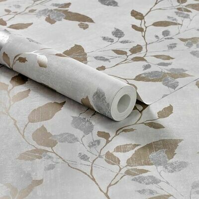 Vermeil Leaf Grey Wallpaper