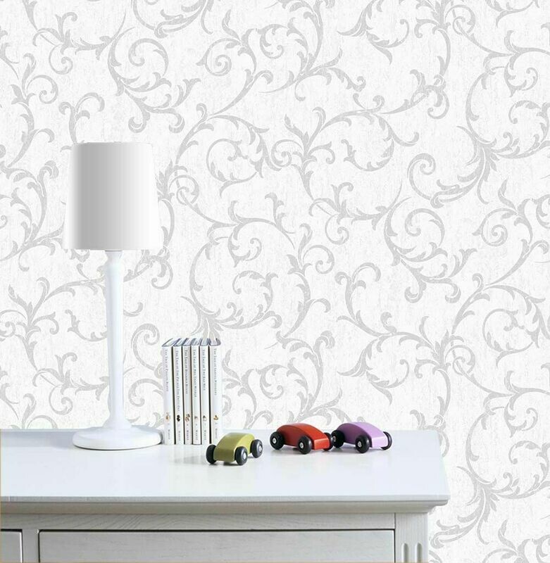 Empress Scroll Silver Wallpaper