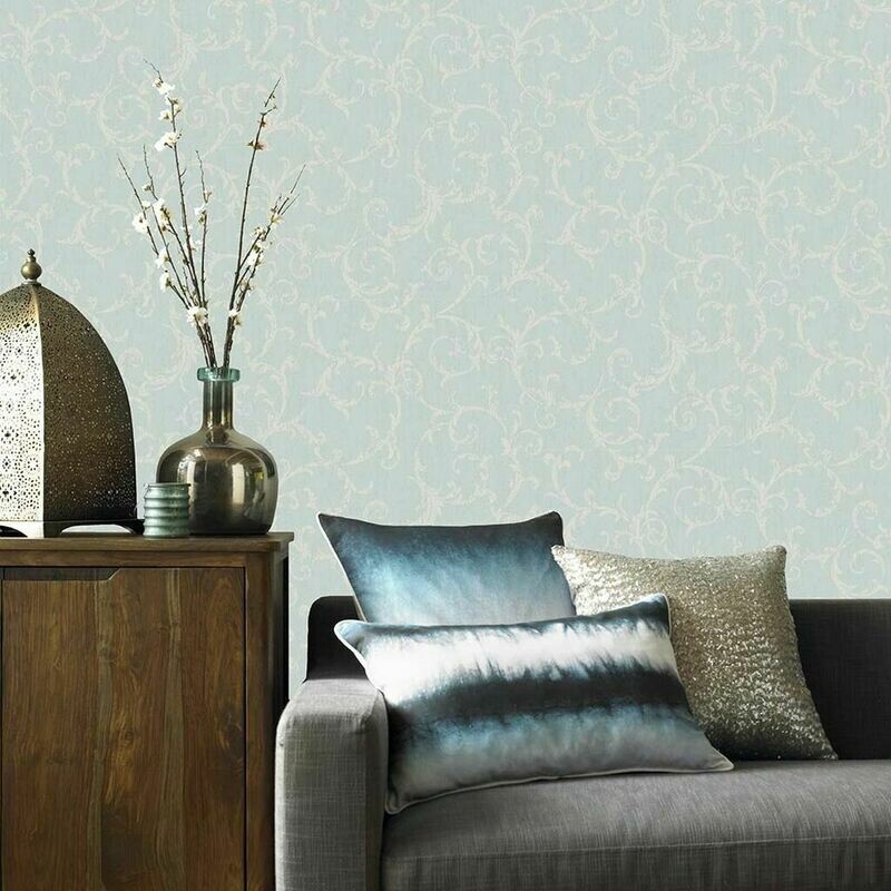 Empress Scroll Duck Egg Wallpaper