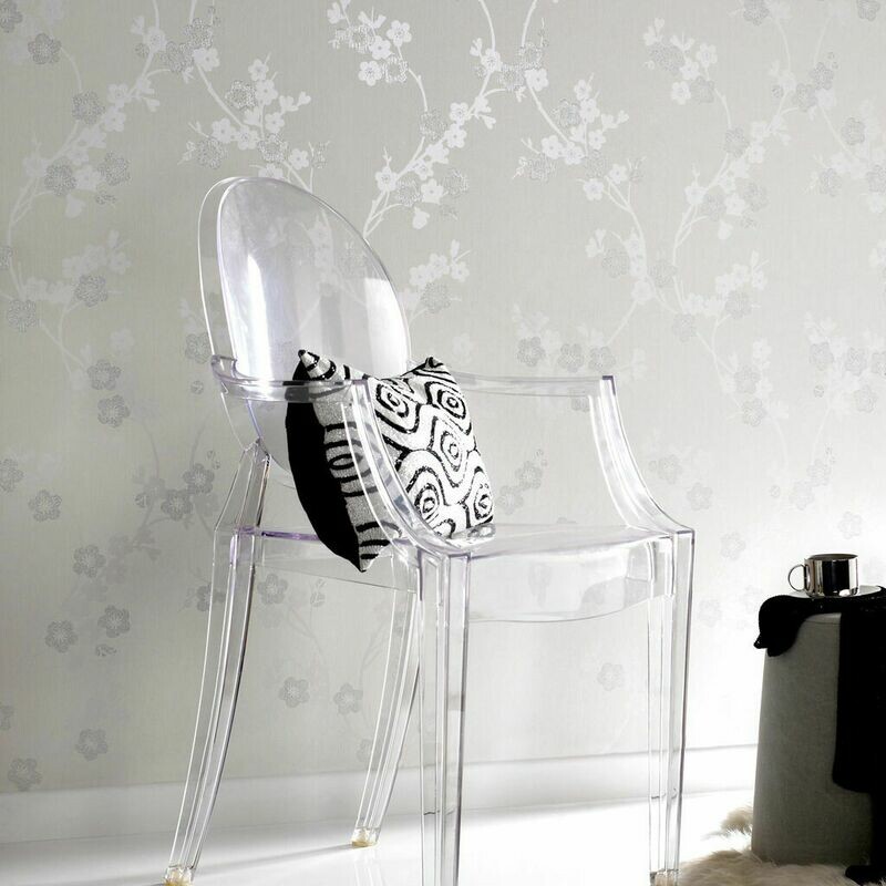 Cherry Blossom White And Mica Wallpaper