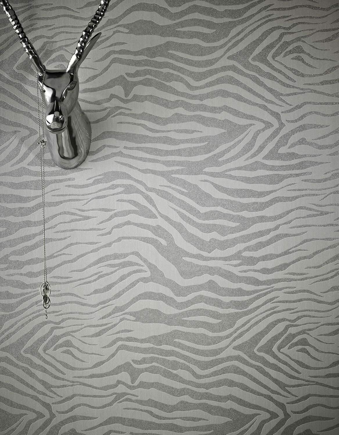 Zebra Silver Glitter Wallpaper