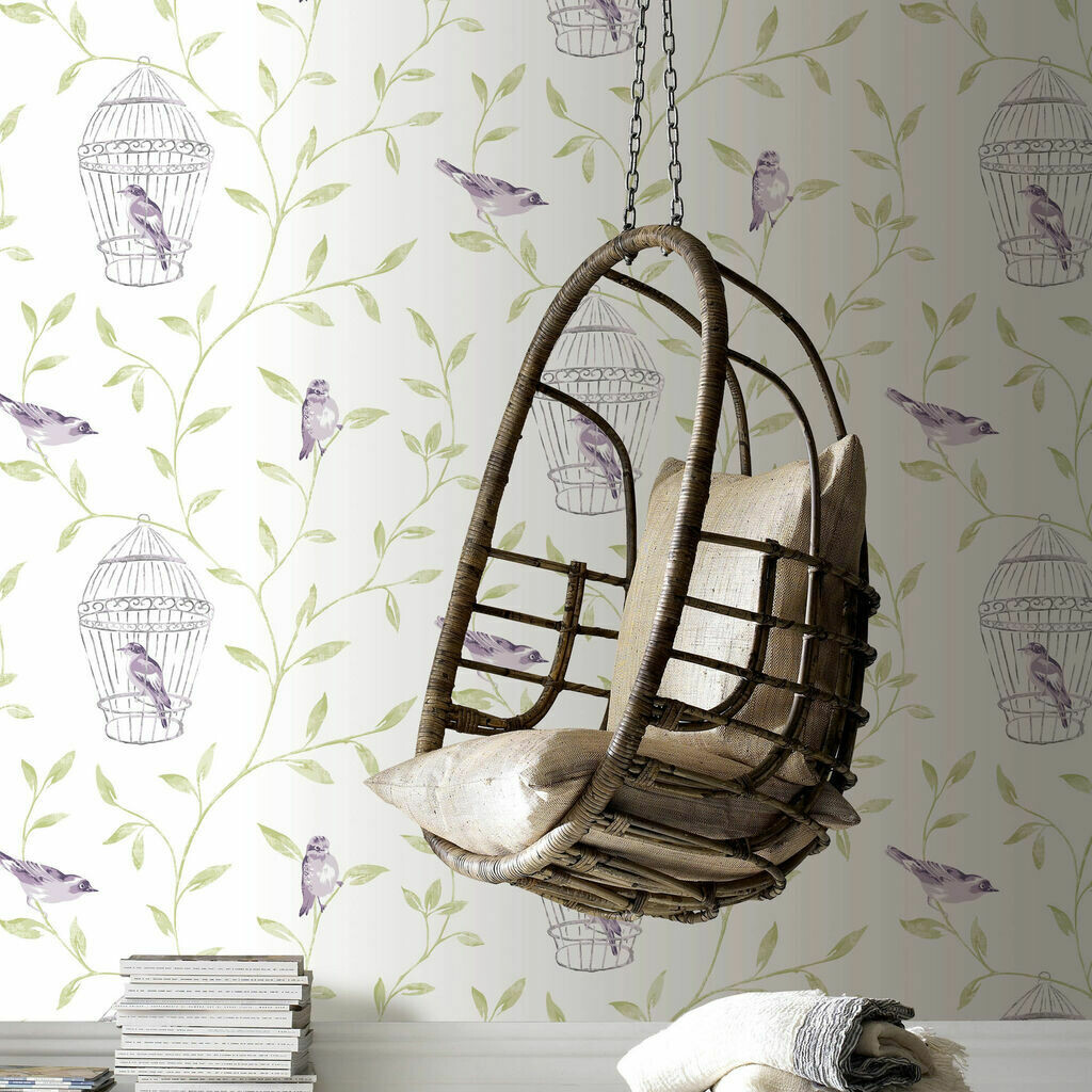 Birds And Cages Amethyst Wallpaper
