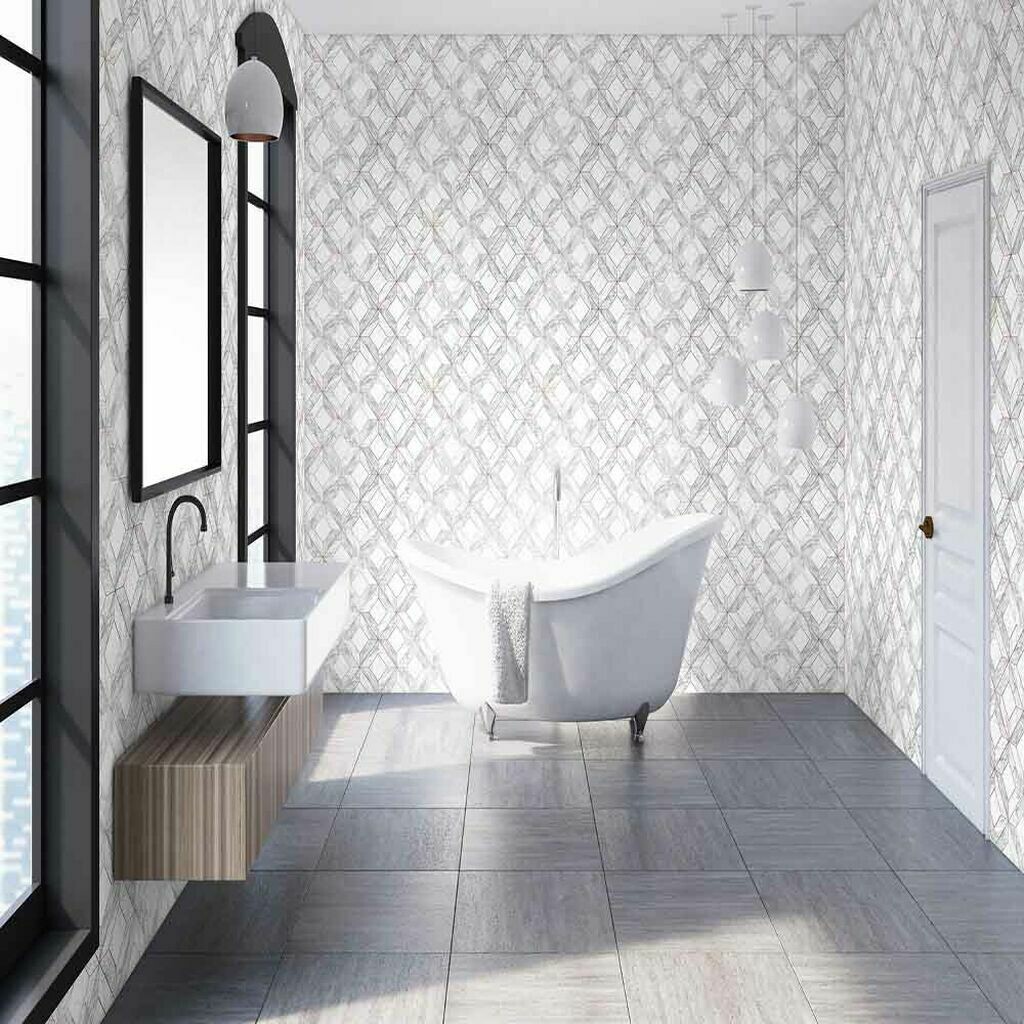 Marble Marquetry White & Rose Gold Wallpaper