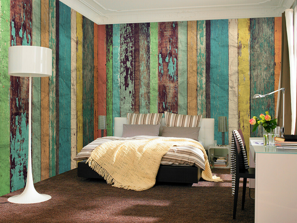 Colored Wooden Wall Wall Mural