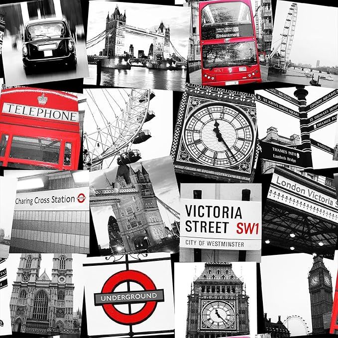 Superfresco  London Montage Black/Red - Fresco 50964