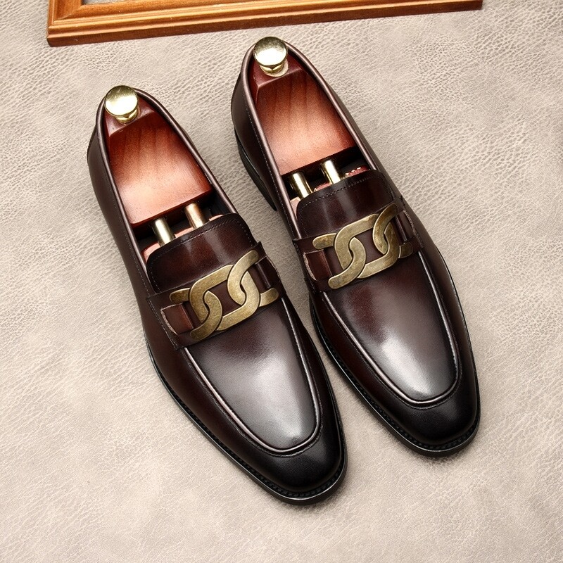 Brown chain loafers 