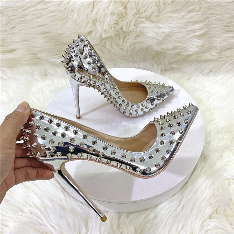 Silver spike heel