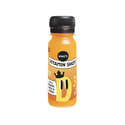 Vitaminshot mit Orange, Apfel, Karotten, Ingwer, Vitamin D3. 100% natürlich, 60ml. Im 12er, 24er oder 36er Pack.