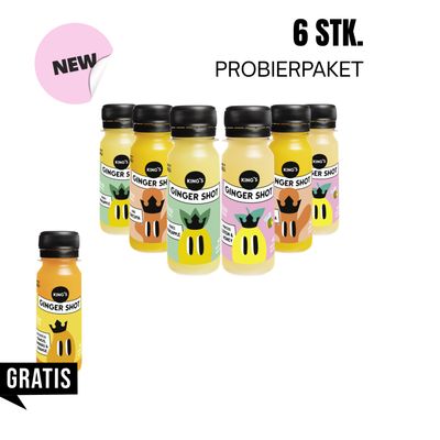 6er Probierbox + 1 Shot geschenkt ? Ingwershots und Vitaminshots Probierpaket. 6 Ingwershots zum Entdecken, Teilen, Verschenken.