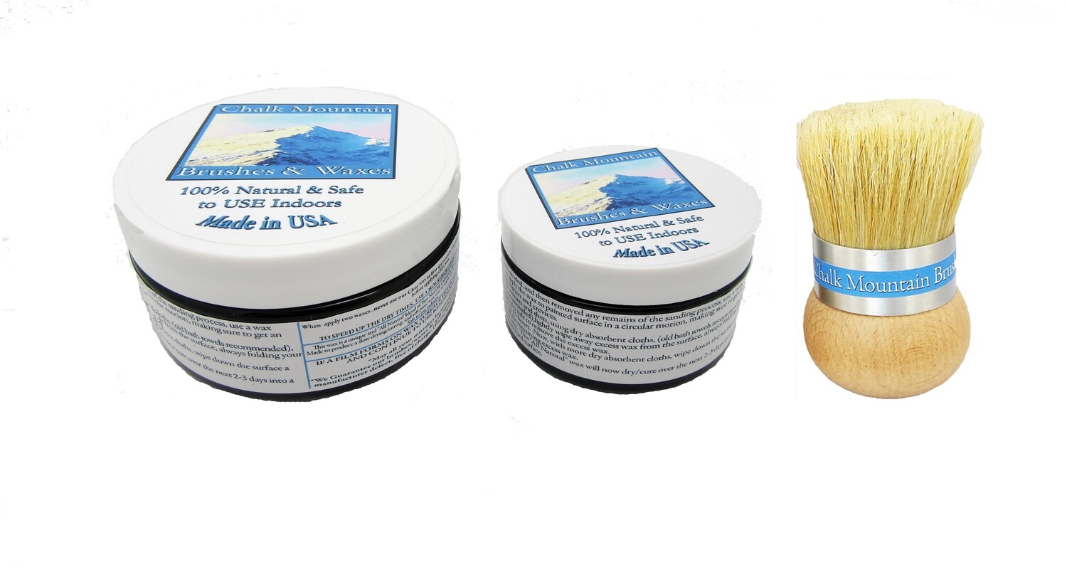100% All Natural Furniture Finishing Wax kit - (8oz Clear & 4oz Dark Antiquing, Palm Brush) - 3 Pack