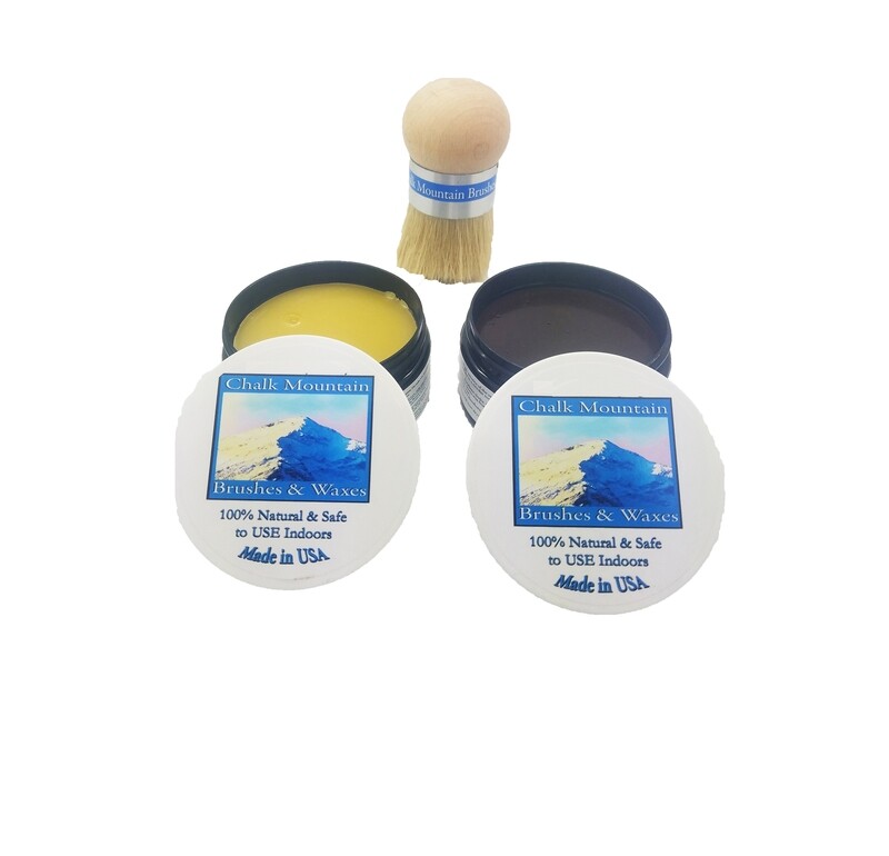 100% All Natural 4 oz Clear & 4oz Dark Antiquing with Original Design Palm Wax Brush Kit - 3 Pack