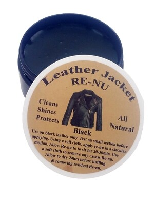 8oz All Natural Black Leather Jacket Re-nu Beeswax Conditioner. Cleans, Shines and Protects.