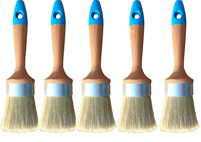 5 Chalk Paint Premium Medium Brushes. The Finest Boar Bristles in Oval Head
