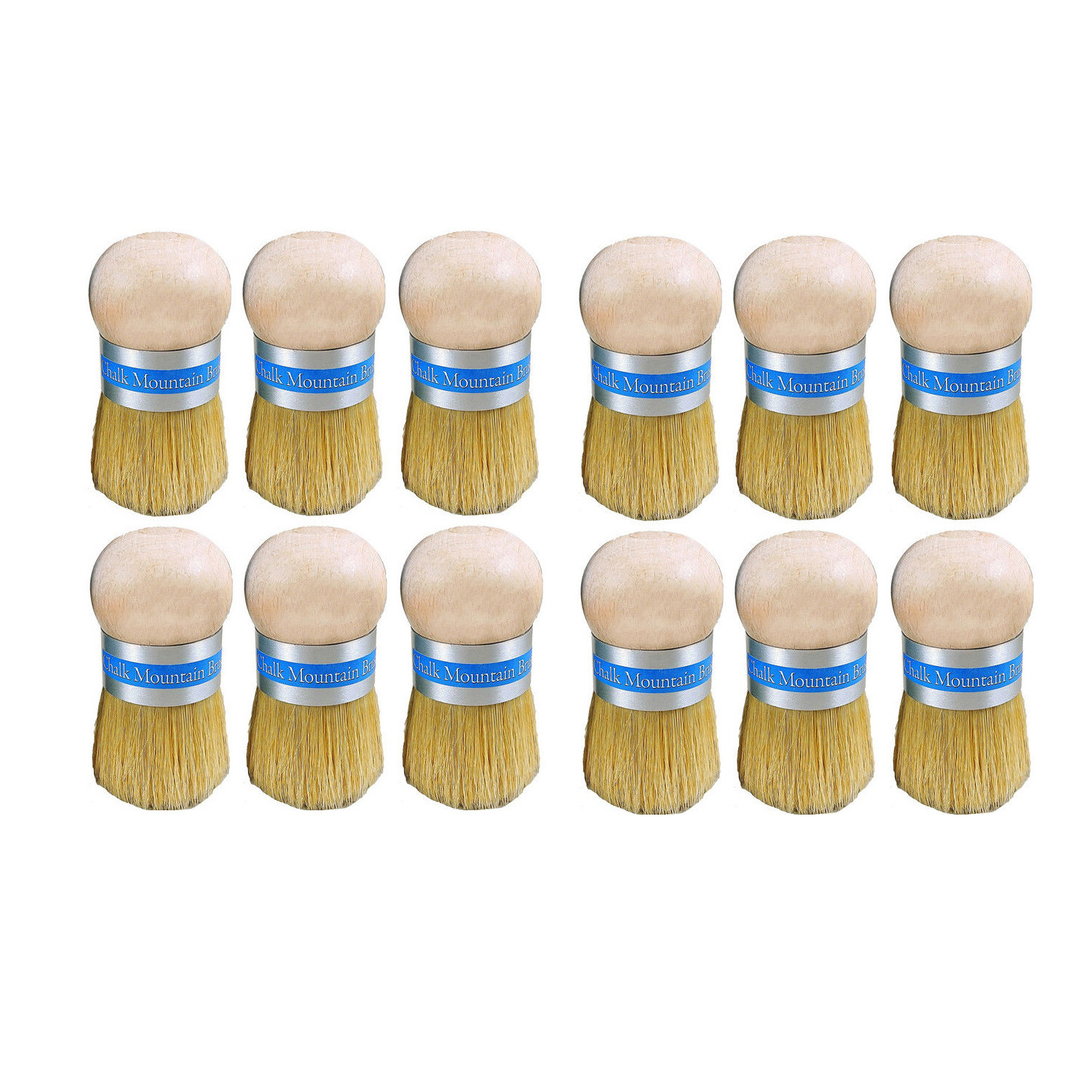 12 (1 Dozen) - Original Design Palm Wax Chalk Furniture Paint Upholstery and Stencil Boar Hair Brush.