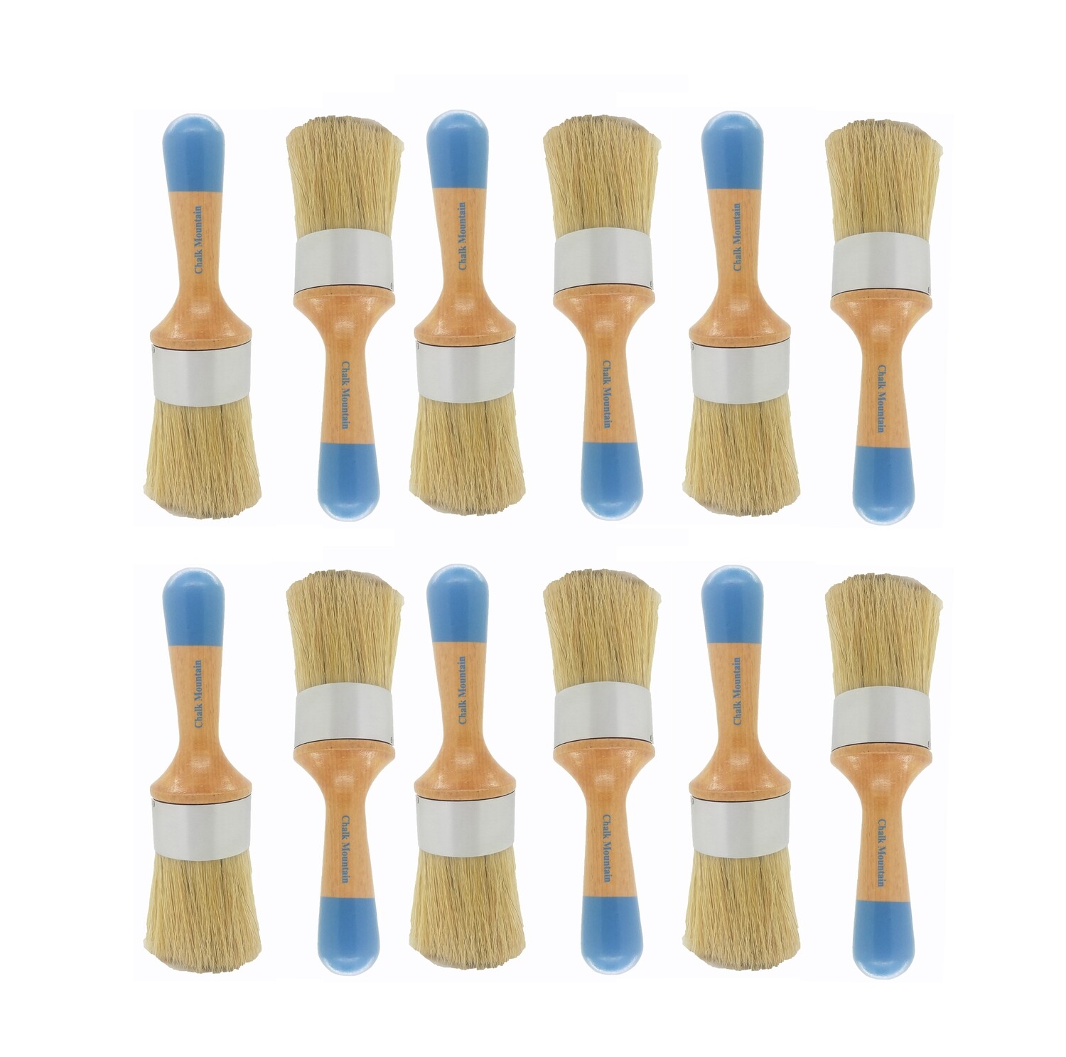 12 (1 Dozen) Large Round Wax Brush with Natural Boar Hair Bristles and Varnished Handle.