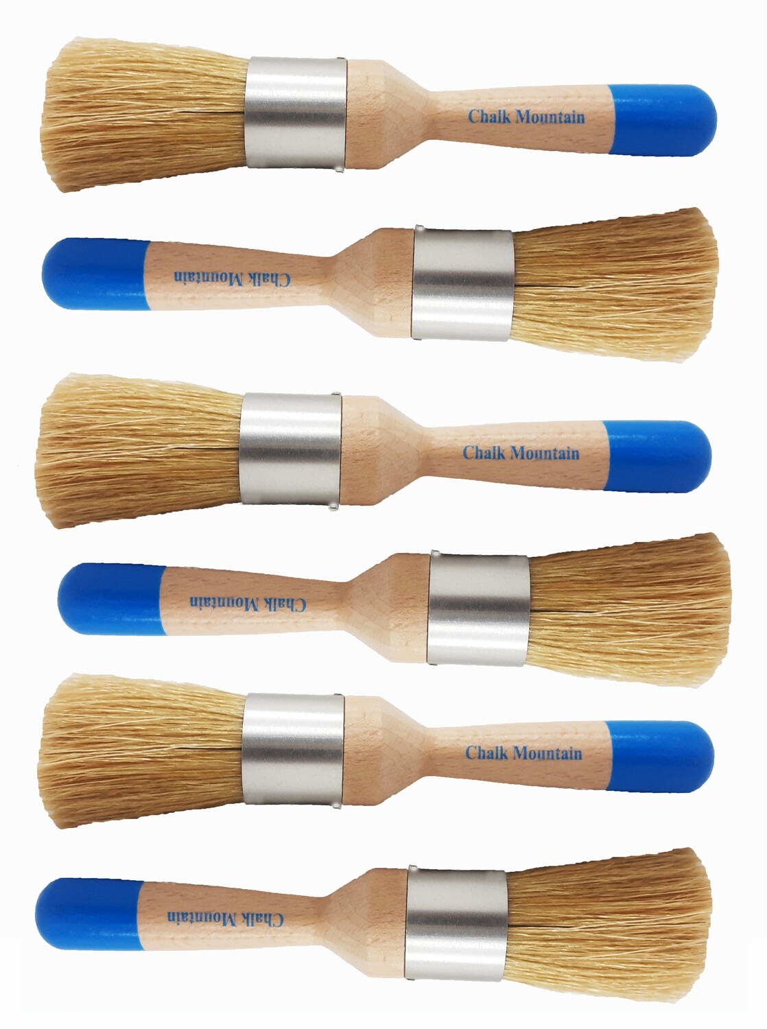 6 Pack - Small 1" Rounded Ergonomic Design Paint, Stencil, Upholstery and Wax Brush. 100% Natural Bristles and Ergonomic Wood Handle